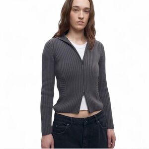 Kotn Rib Zip Ribbed Hoodie in Lava Smoke Purple